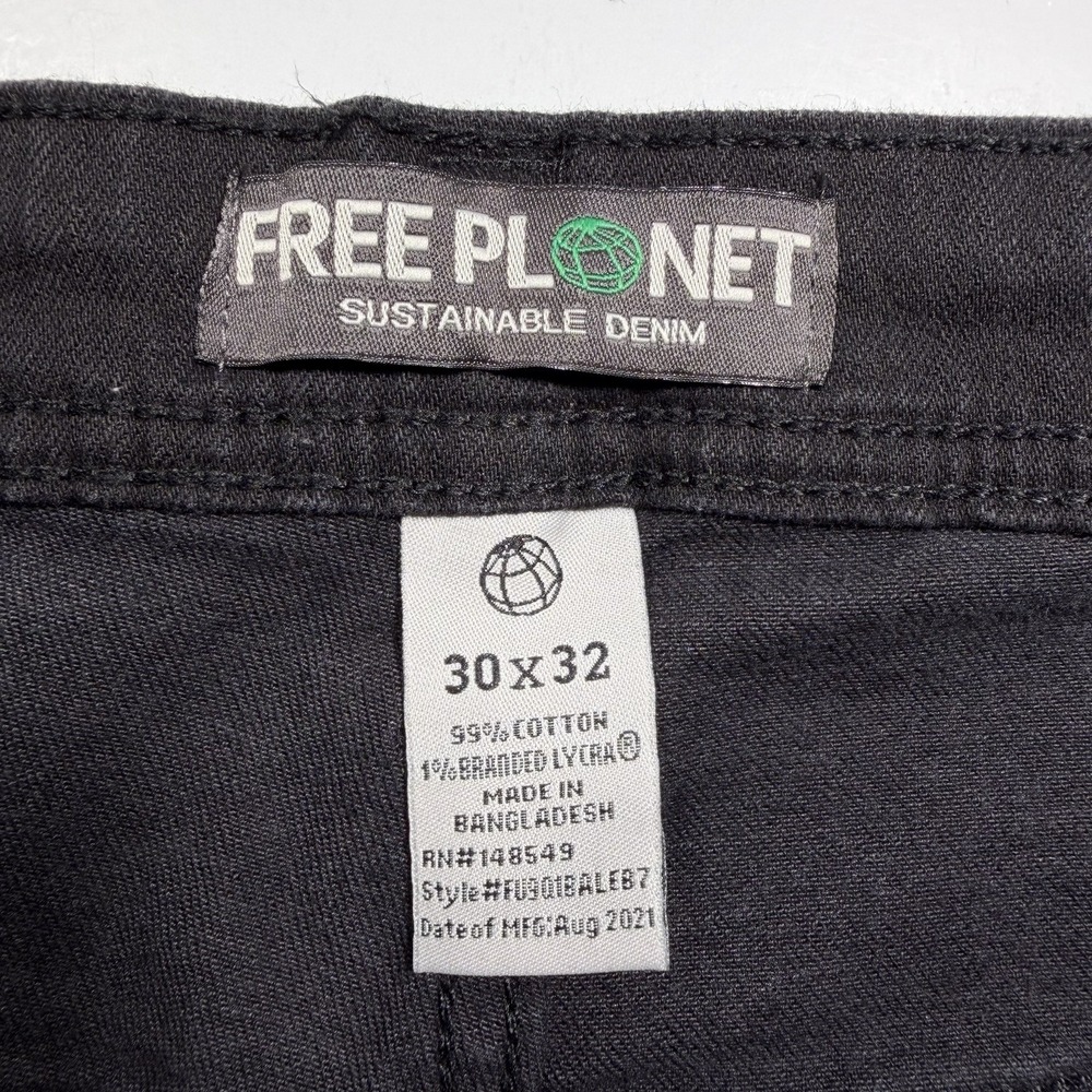 Free Planet Mens Size 30x32 Slim Fit Stretch Black Jeans Sustainable Denim - Picture 3 of 8